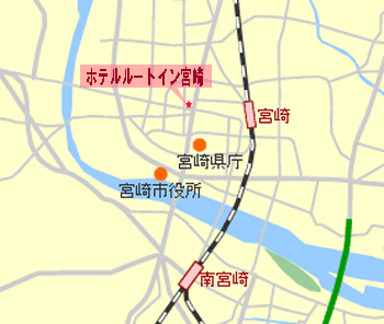 ホテル　ルートイン宮崎橘通への概略アクセスマップ