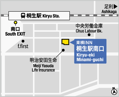 東横ＩＮＮ桐生駅南口への概略アクセスマップ
