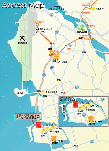 ホテルグランビューガーデン沖縄への概略アクセスマップ