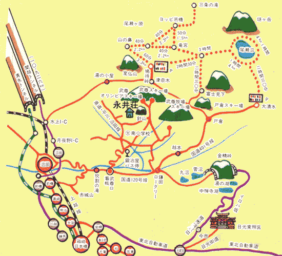 民宿　永井荘への概略アクセスマップ