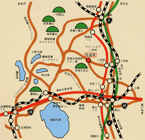地図：岳温泉　ながめの館　光雲閣