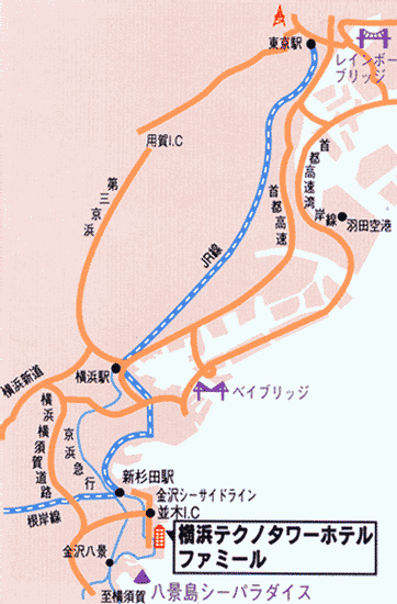 横浜テクノタワーホテルへの概略アクセスマップ