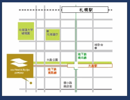 テンザホテル＆スカイスパ・札幌セントラルへの概略アクセスマップ