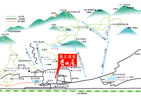 蔵王温泉　吉田屋旅館への概略アクセスマップ