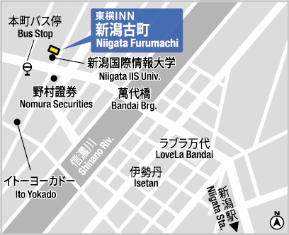 東横ＩＮＮ新潟古町への概略アクセスマップ