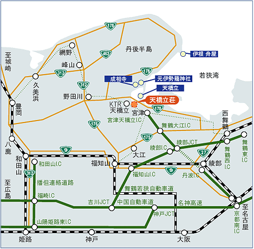 天橋立荘への概略アクセスマップ