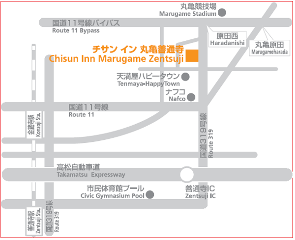 チサンイン丸亀善通寺への概略アクセスマップ