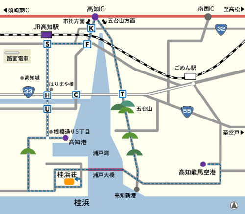 高知市国民宿舎桂浜荘への概略アクセスマップ