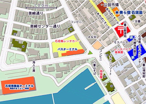 ゲストハウス　美ら宿　石垣島（ちゅらやど　いしがきじま）＜石垣島＞への概略アクセスマップ