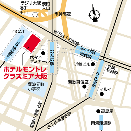 ホテルモントレ　グラスミア大阪への概略アクセスマップ
