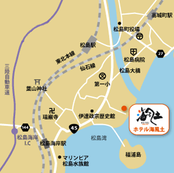 松島温泉元湯　ホテル海風土への概略アクセスマップ