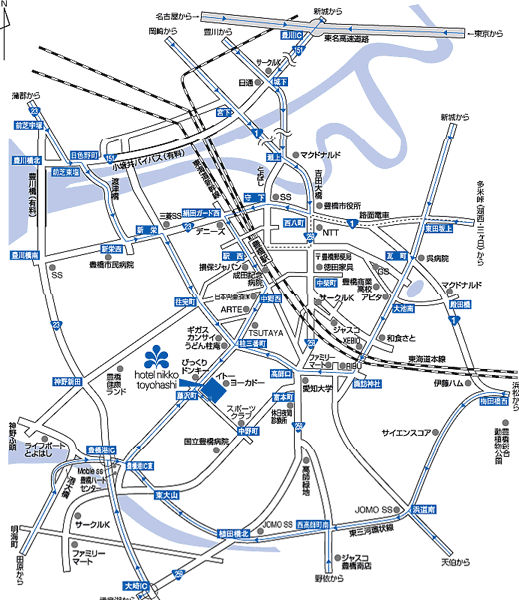 ロワジールホテル豊橋への概略アクセスマップ