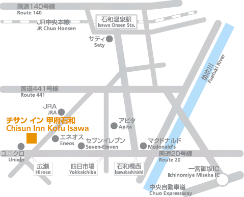 チサンイン甲府石和への概略アクセスマップ