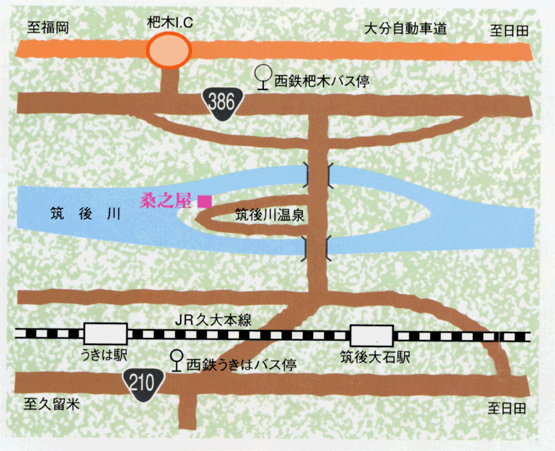 筑後川温泉　桑之屋への概略アクセスマップ