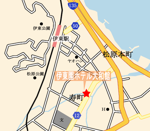伊東園ホテル松川館への概略アクセスマップ