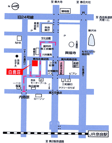 Ｔａｂｉｓｔ　奈良白鹿荘への概略アクセスマップ