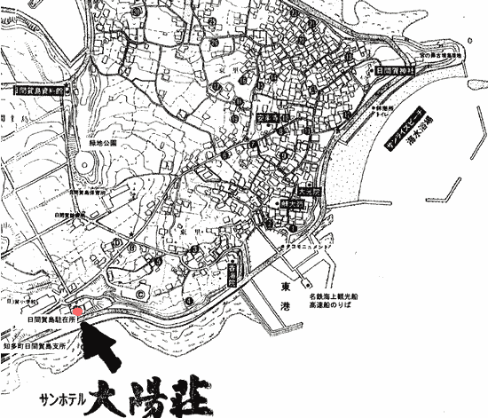 日間賀島　サンホテル大陽荘への概略アクセスマップ