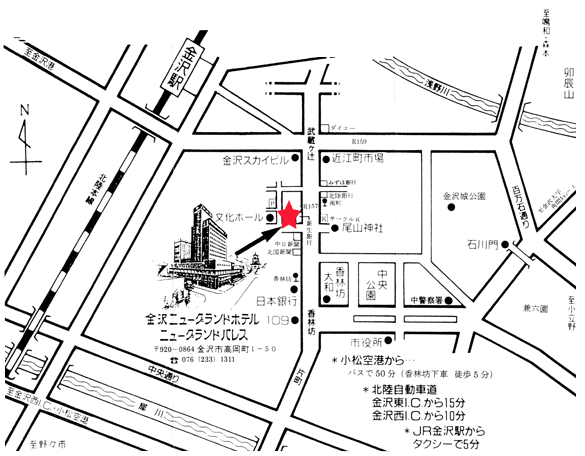 金沢ニューグランドホテルプレステージへの概略アクセスマップ