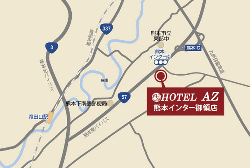 ＨＯＴＥＬ　ＡＺ　熊本インター御領店への概略アクセスマップ