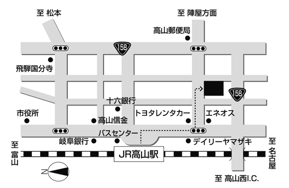 天然温泉　陣屋の湯　スーパーホテル飛騨・高山への概略アクセスマップ
