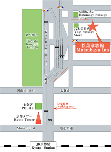 松葉家旅館への概略アクセスマップ