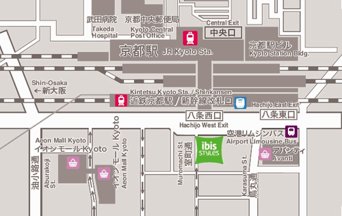 イビススタイルズ京都ステーションへの概略アクセスマップ