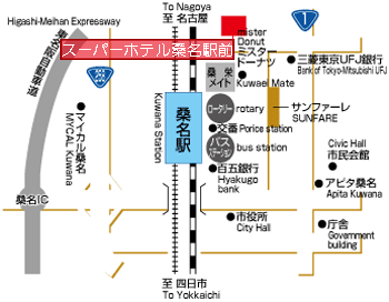 スーパーホテル桑名駅前への概略アクセスマップ