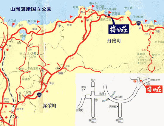 民宿　梅田荘への概略アクセスマップ