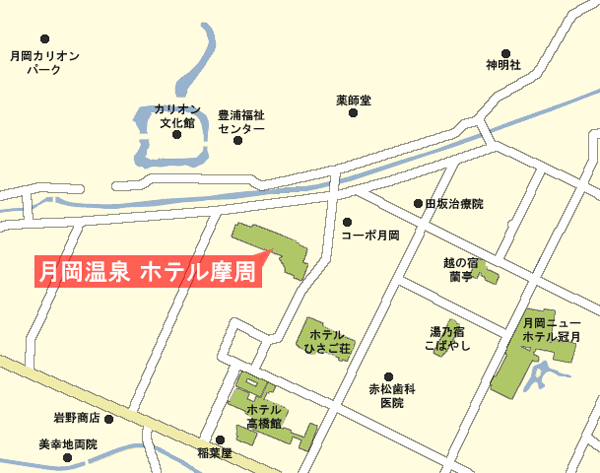 月岡温泉　摩周への概略アクセスマップ