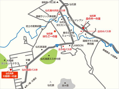 仙石高原大箱根一の湯への概略アクセスマップ