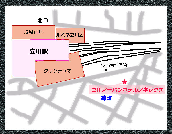 立川アーバンホテルアネックス＜別館＞への概略アクセスマップ