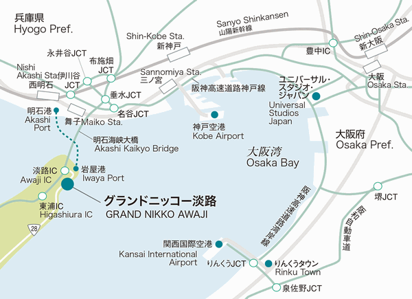 グランドニッコー淡路　＜淡路島＞への概略アクセスマップ