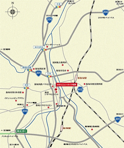 ホテルニューガイア飯塚への概略アクセスマップ