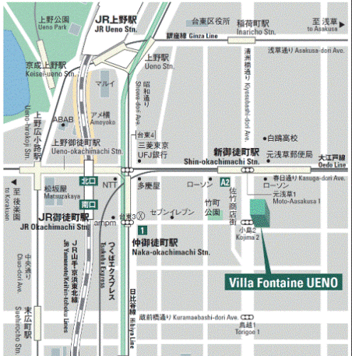 住友不動産ホテル　ヴィラフォンテーヌ東京上野御徒町への概略アクセスマップ