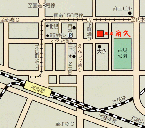 角久旅館への概略アクセスマップ