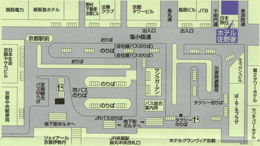 ホテル佐野家への概略アクセスマップ