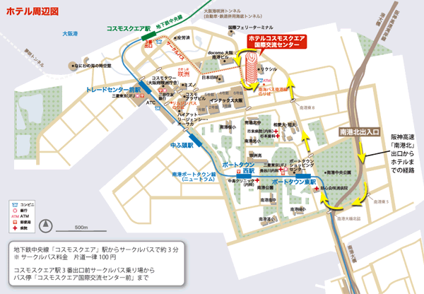 ホテルフクラシア大阪ベイへの概略アクセスマップ