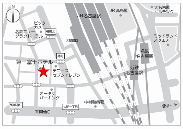 第一富士ホテル名古屋駅前への概略アクセスマップ