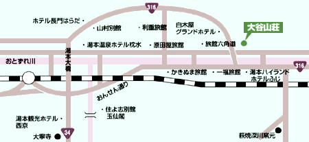 山口県　長門湯本温泉　大谷山荘への概略アクセスマップ