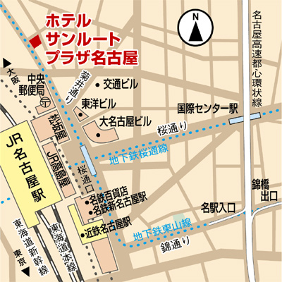 サイプレスホテル　名古屋駅前（旧　ホテルサンルートプラザ名古屋）への概略アクセスマップ