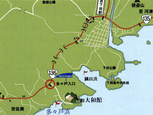 下田温泉　下田大和館への概略アクセスマップ