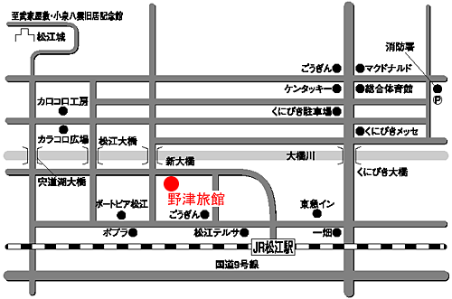 野津旅館への概略アクセスマップ