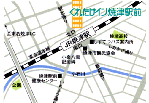 くれたけイン焼津駅前への概略アクセスマップ