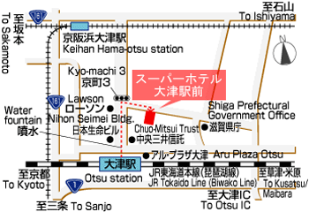 スーパーホテル大津駅前への概略アクセスマップ