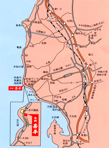 甚平旅館への概略アクセスマップ