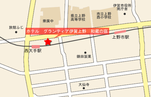 ルートイングランティア和蔵の宿　伊賀上野城前への概略アクセスマップ