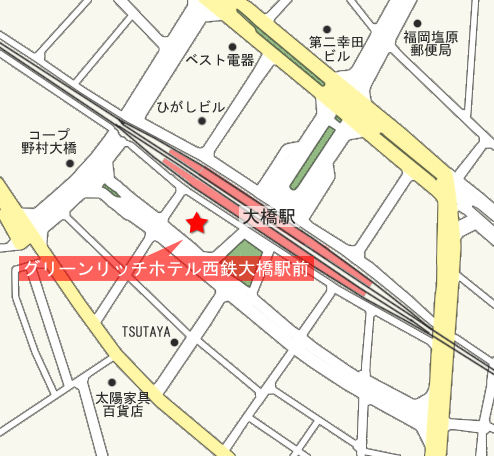 グリーンリッチホテル西鉄大橋駅前への概略アクセスマップ