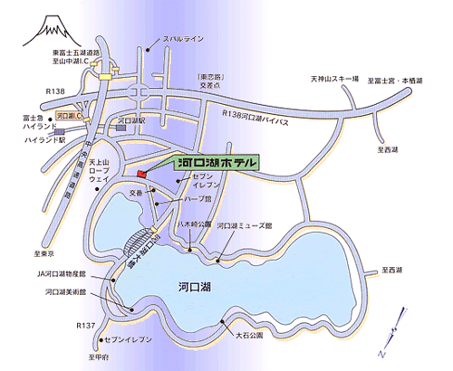 河口湖ホテルへの概略アクセスマップ