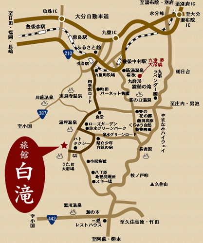 筋湯温泉　旅館白滝への概略アクセスマップ