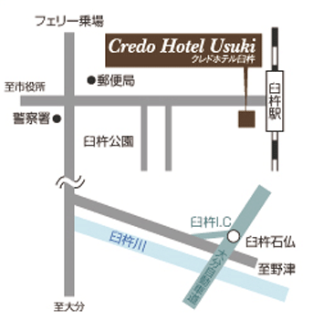 クレドホテル臼杵への概略アクセスマップ